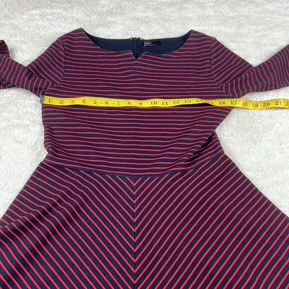 Gap maroon and navy striped long sleeved fit and flare dress, 6 - Picture 5 of 9